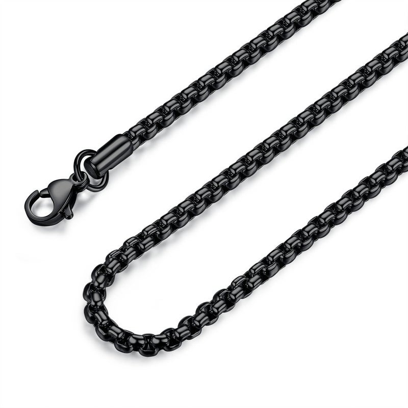 FOSIR Mens Womens 4mm Stainless Steel Black Rolo Chain Necklace, Round Box Chains for Men (20 Inch) - Image 1
